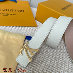 LV 30 MM BELTS IN WHITE AND PINK PASTEL CALFSKIN GOLD HARDWARE