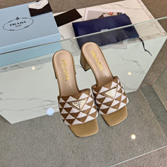 PRA EMBROIDERED SLIDES 65 TAWNY AND WHITE FABRIC