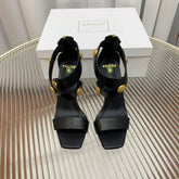 BALMAIN 25S CROSSOVER STRAP HIGH HEELS 95MM IN BLACK CALFSKIN