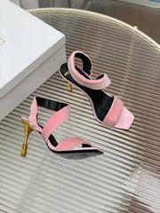 BALMAIN 25S MONETA HEELED SANDALS 95MM IN BABY PINK VELVET
