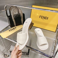 FENDI BAGUETTE SLIDES WOMEN IN WHITE CALFSKIN