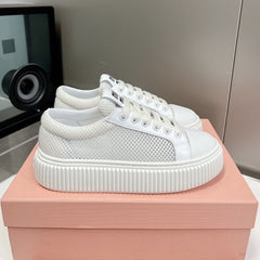 SNEAKERS THICK-SOLED LIGHT GRAY MESH COWHIDE