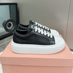 SNEAKERS THICK-SOLED BLACK MESH COWHIDE