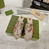 HORSEBIT FLOWER SLIPPER MULE IN LINEN BEIGE MONOGRAM JACQUARD FABRIC