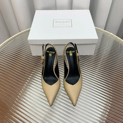 BALMAIN 25S SLINGBACK SHOES 95MM IN LIGHT BROWN CALFSKIN