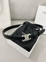 CELINE 25S TRIOMPHE BELT 25MM IN BLACK CALFSKIN SILVER HARDWARE 580680
