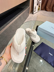 PRA THONG FLATFORM SANDALS WHITE LAMBSKIN