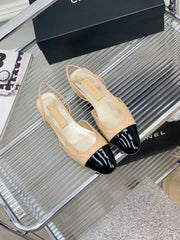 SLINGBACKS 20 BEIGE CREAM MIX BLACK CALFSKIN