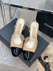 HIGH SLINGBACKS 65 BEIGE CREAM MIX BLACK CALFSKIN