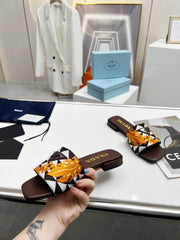 PRA EMBROIDERED SLIDES FLAT CHOCOLATE FABRIC