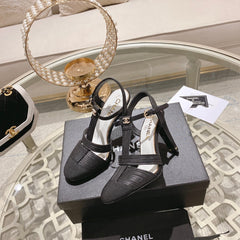 Double C Heeled Sandals Black Lambskin