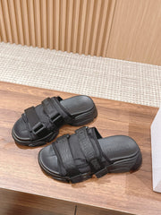 DIOR PLATFORM SLIDES 25S 30 MM IN BLACK FABRIC AND CALFSKIN