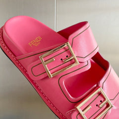 FENDI BAGUETTE DAD SANDALS IN PUNCH PINK CALFSKIN