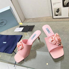 PRA FLOWER POINTED HEELS 55 LIGHT PINK CALFSKIN