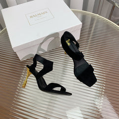 BALMAIN 25S HIGH HEEL SANDALS 95MM IN BLACK SUEDE