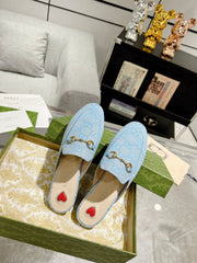 MEN'S MULE WITH HORSEBIT IN LIGHT BLUE MONOGRAM JACQUARD FABRIC