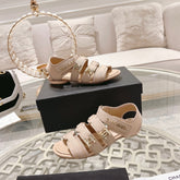 Double C Xiaoxiang Chain Fabric Head Chunky Sandal Cream Lambskin