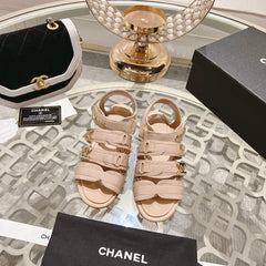 Double C Xiaoxiang Chain Fabric Head Chunky Sandal Cream Lambskin