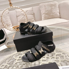 Double C Xiaoxiang Chain Fabric Head Chunky Sandal Black Lambskin