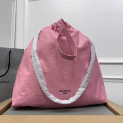 CRUSH LARGE TOTE BAG 46 IN PINK CRUSHED CALFSKIN SILVER HARDWARE