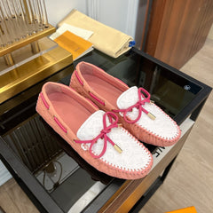 LV GLORIA FLAT LOAFER LOGO STAMPING WHITE PINK