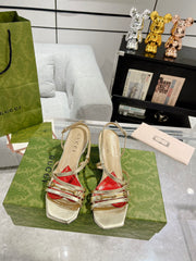 HIGH HEEL 65MM IN LIGHT GOLD CALFSKIN WITH RED HEART