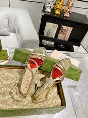 GG CLASSIC STRAPPY HEEL SANDAL METALLIC GOLD CALFSKIN