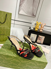 GG CLASSIC STRAPPY HEEL SANDAL BLACK CALFSKIN