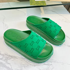 PLATFORM SANDALS IN EMERALD GREEN MONOGRAM IMPORTED TPU