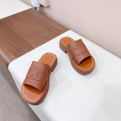 LEA TRIOMPHE PLATFORM SLIDES WOMEN VEGETABLE TANNED CALFSKIN BROWN