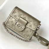 LV 25S MINI DAUPHINE BAG 20 IN BEIGE GRAY MOONOGRAM CALFSKIN SHIMMERING METALLIC GOLD
