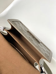 LV 25S MINI DAUPHINE BAG 20 IN BEIGE GRAY MOONOGRAM CALFSKIN SHIMMERING METALLIC GOLD