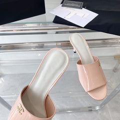 high heel 70 mule sandals pink white patent calfskin