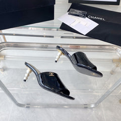 high heel 70 mule sandals black white patent calfskin