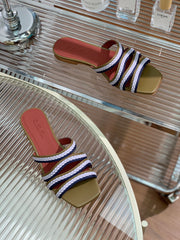 LP SPRIGHTLY CHARMS FLAT SANDAL WHITE AND OLIVE CALFSKIN