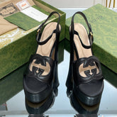 GG 120 INTERLOCKING G SANDAL BLACK CALFSKIN