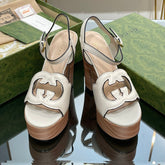 GG 120 INTERLOCKING G SANDAL WHITE CALFSKIN