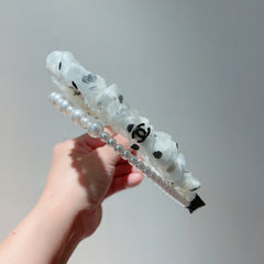 WHITE VOILE FABRIC HAIRBAND WITH PEARL CHAIN 867188