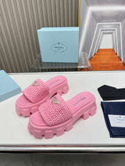 PRA THICK-SOLED CROCHET SANDALS PINK WOVEN FABRIC