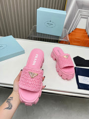 PRA THICK-SOLED CROCHET SANDALS PINK WOVEN FABRIC