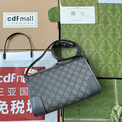 OPHIDIA MESSENGER BAG 35 IN GREY BLACK GG CALFSKIN