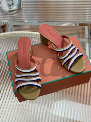 LP SPRIGHTLY CHARMS MID-SANDAL WHITE AND OLIVE CALFSKIN