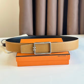 TUBE H BELT BUCKLE & REVERSIBLE PASTEL ORANGE AND BLACK LEATHER STRAP 38MM SILVER HARDWARE