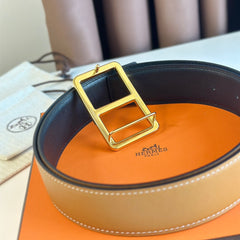 HM BELT BUCKLE & REVERSIBLE ORANGE PASTEL AND BLACK LEATHER STRAP 38MM GOLD HARDWARE