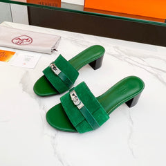 Gigi 50 Sandal Green Suede Green Calfskin