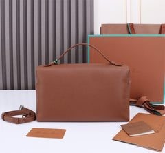 EXTRA BAG L27 IN UMBER BROWN GRAINED CALFSKIN WITH SILVER HARDWARE