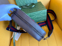 GG OPHIDIA SMALL 24 IN BEIGE CANVAS AND BROWN CALFSKIN