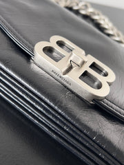 BB SOFT FLAP BAG 25 IN BLACK PEACH CALFSKIN SILVER HARDWARE