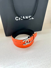 CC 30MM BELT IN FIRE ORANGE AND BLACK CALFSKIN WITH SILVER HARDWARE