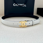 CC 30MM BELT IN WHITE AND BLACK CALFSKIN WITH GOLD HARDWARE